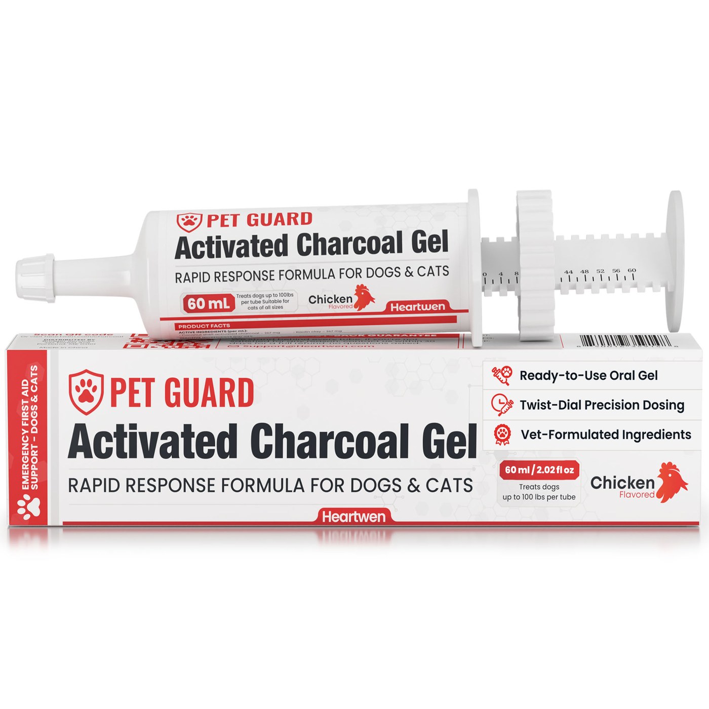 Pet Guard Activated Charcoal Gel, 60 mL oral syringe and packaging